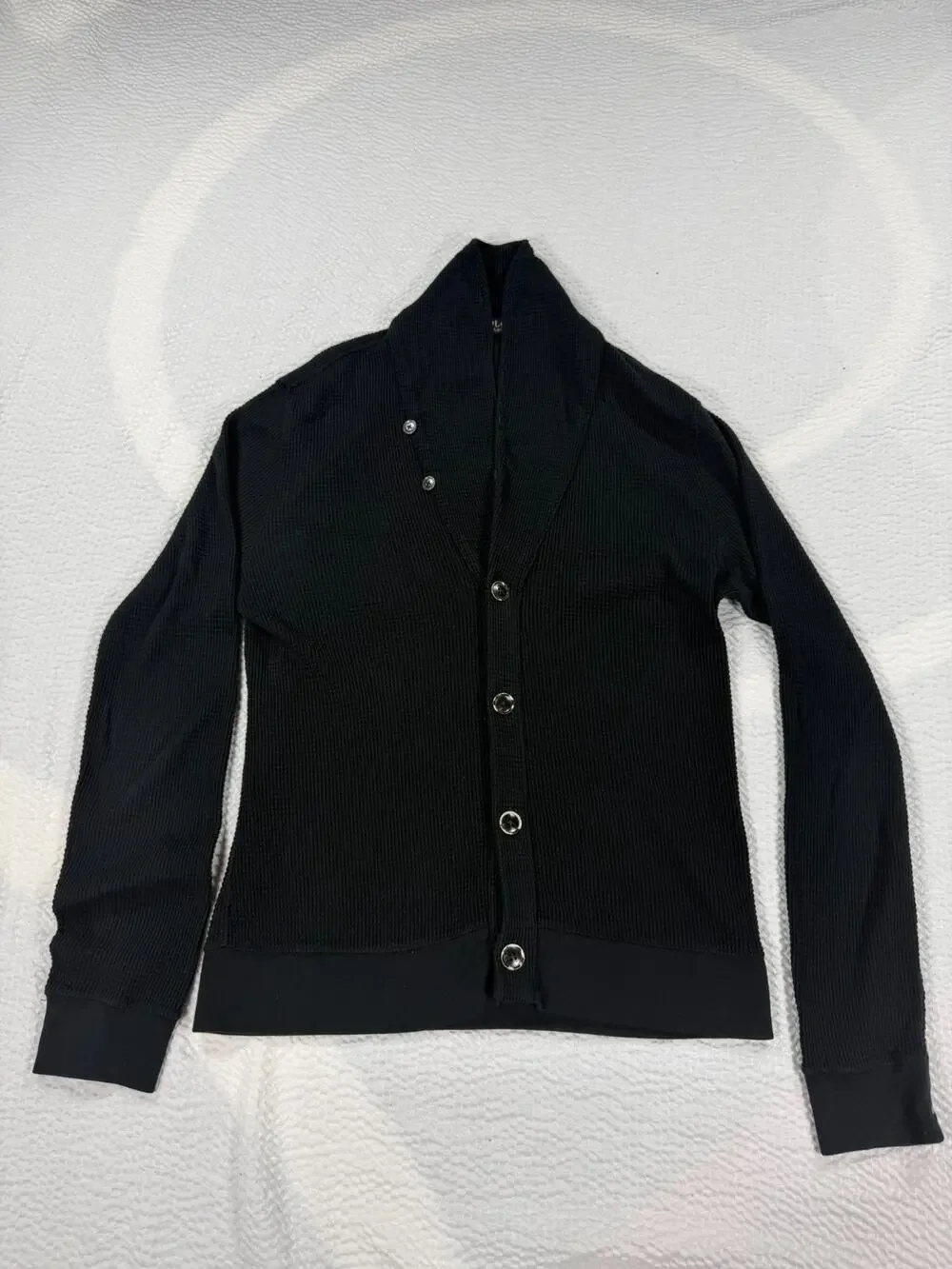 Polo Ralph Lauren Sweater Mens Medium Black Shawl Collar Waffle Knit Cardigan
